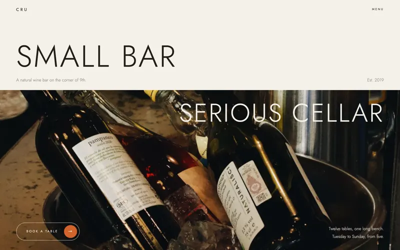 The CRU theme, a website for bars and restaurants