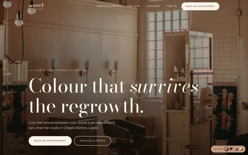 The Sorrel theme, a website for hair and beauty salons