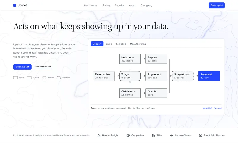 The Upshot theme, a website for ai agent startups