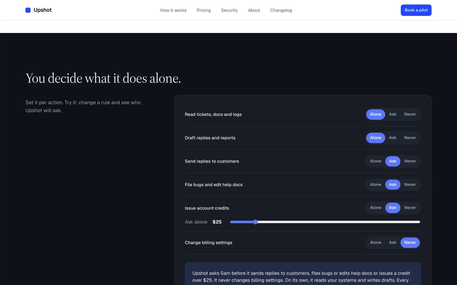 Upshot, Astro theme for aI agent startups, demo screen 3